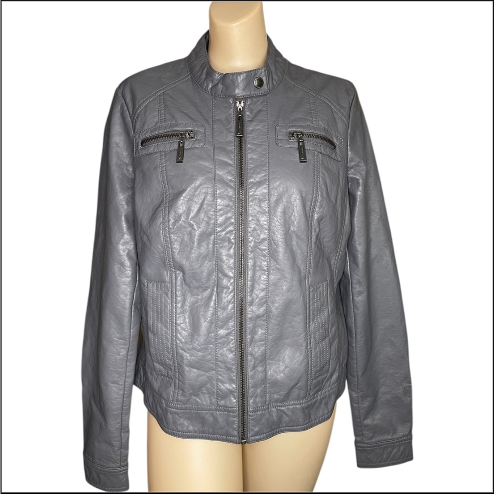 Jou Jou Gray Faux Leather Moto Jacket
